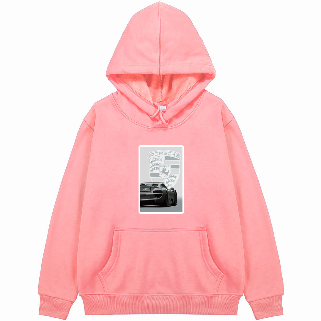 Porsche Hoodie Hooded Sweatshirt Sweater Jacket - Porsche 918 Spyder Silver Back Illustration