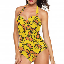 B Duck Tankini Halter One Piece Women's Swimsuit - B Duck Baby Pattern Art Poster