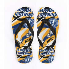 NHL Tampa Bay Lightning Flip Flops Thongs V-Strap Sandals - Tampa Bay Lightning Mania Collage Logo