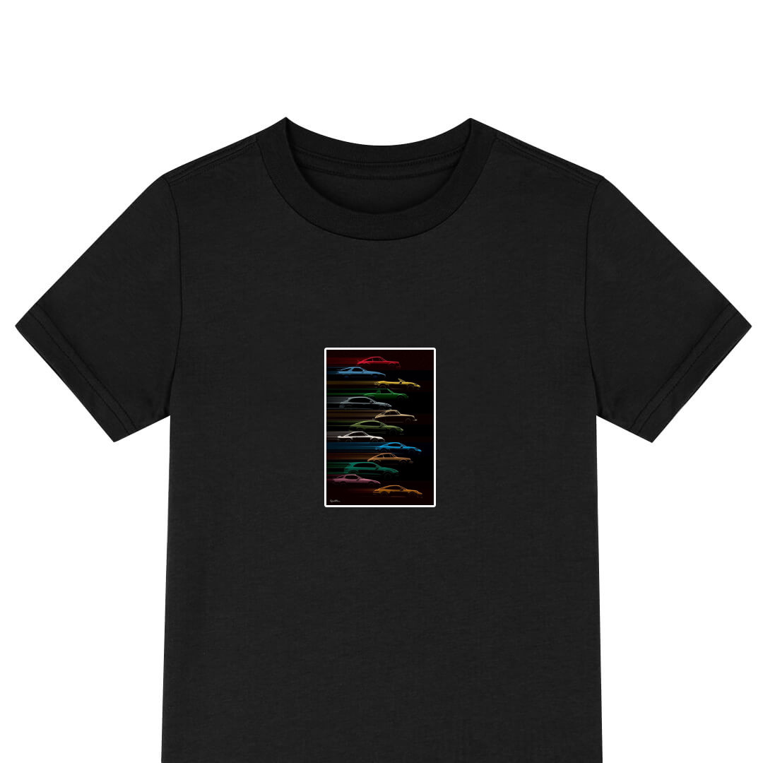 Porsche Tee Shirt T-Shirt Short Sleeve - Porsche 911 Silhouettes On Black Background