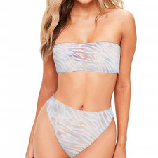 Burga Art Pattern Bandeau Bikini Two Piece Women's Swimsuit - Burga Sultry July Zebra Art Poster