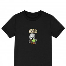 Star Wars Tee Shirt T-Shirt Short Sleeve - Star Wars Mandalorian And Grogu Chibi Art