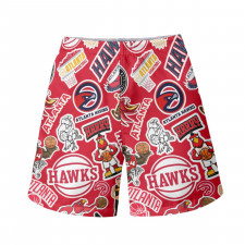 NBA Atlanta Hawks Warriors Beach Shorts Swim Pants Swimming Trunks - Hawks Mania Sticker Collage Logos