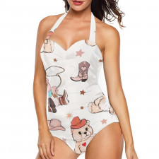 Velvet Caviar Tankini Halter One Piece Women's Swimsuit - Velvet Caviar Western Cowboy Teddy Bear Poster