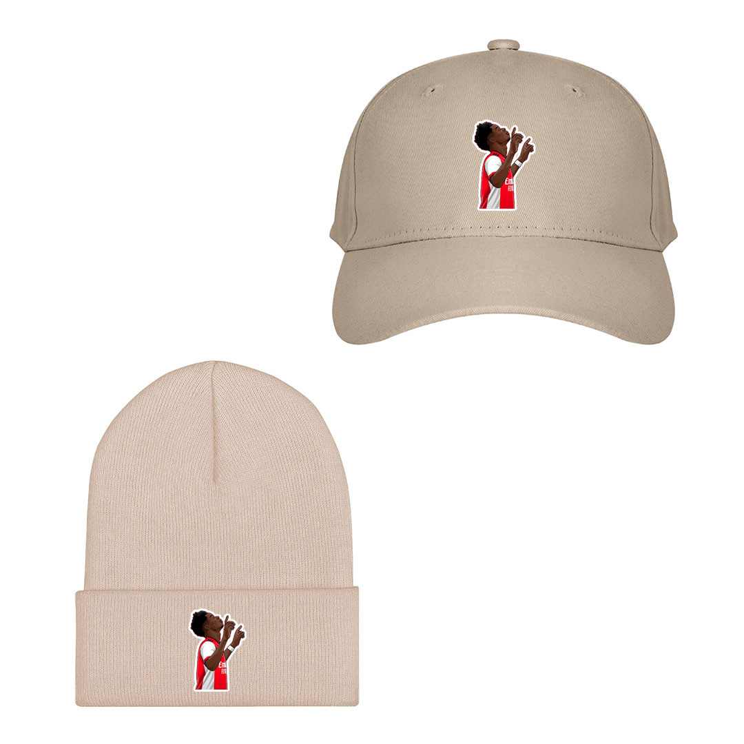 Bukayo Saka Baseball Cap Beanie Hat - Bukayo Saka Arsenal FC Goal Celebration Illustration Sticker
