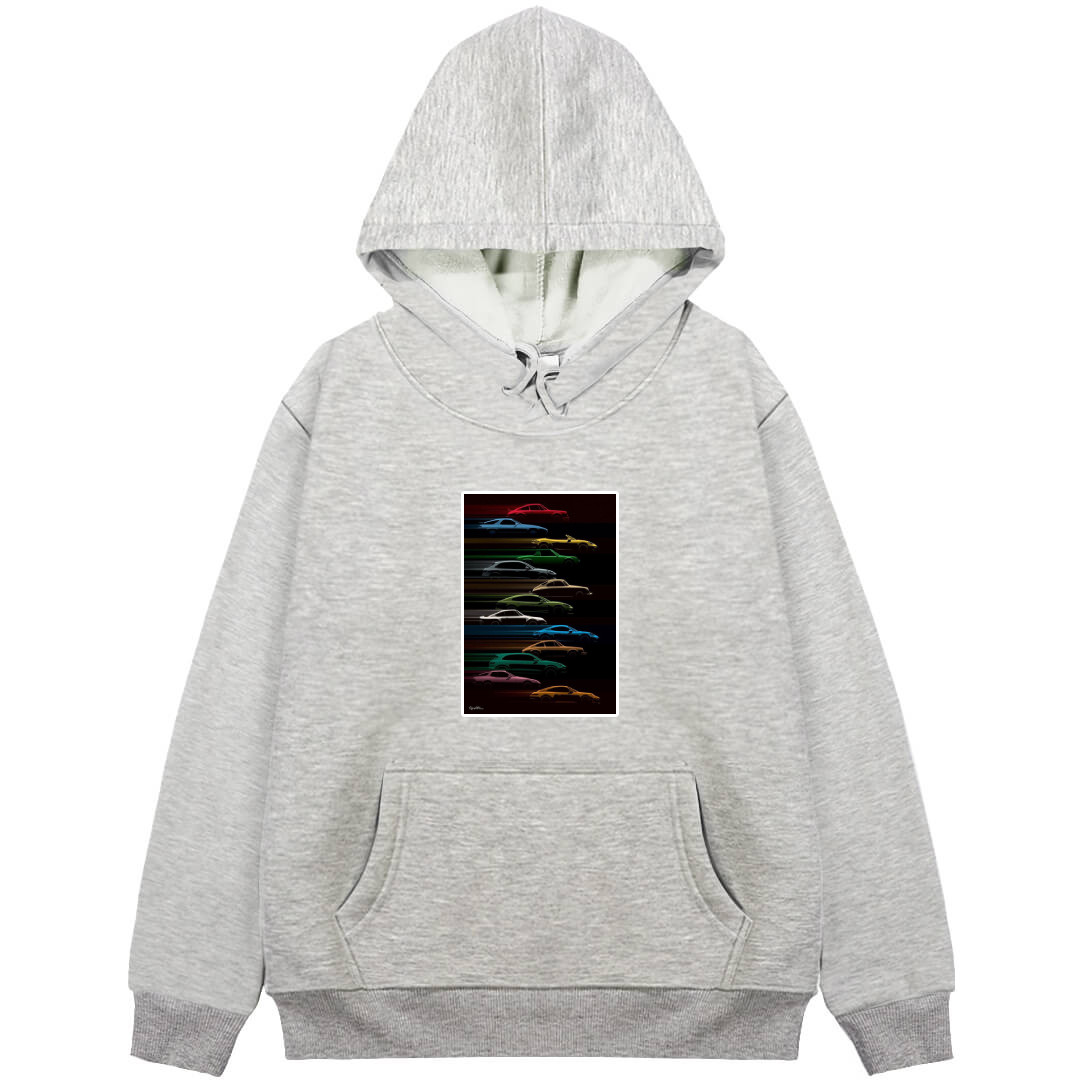 Porsche Hoodie Hooded Sweatshirt Sweater Jacket - Porsche 911 Silhouettes On Black Background