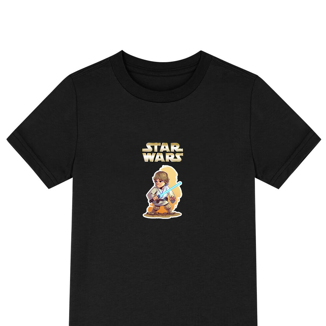 Star Wars Luke Skywalker Tee Shirt T-Shirt Short Sleeve - Luke Skywalker Standing Chibi Illustration