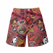 NBA Miami Heat Beach Shorts Swim Pants Swimming Trunks - Heat Mania Sticker Collage Red Logos