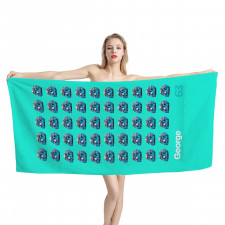 F1 Formula One George Russell Bath Beach Towel - George Russell 63 Helmet 2023 On Cyan Background