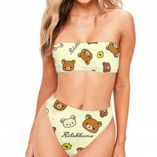 Rilakkuma Bandeau Bikini Two Piece Women's Swimsuit - Characters Head Pattern Art