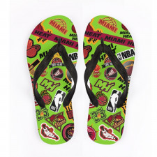 NBA Miami Heat Flip Flops Thongs V-Strap Sandals - Heat Mania Sticker Collage Red Logos