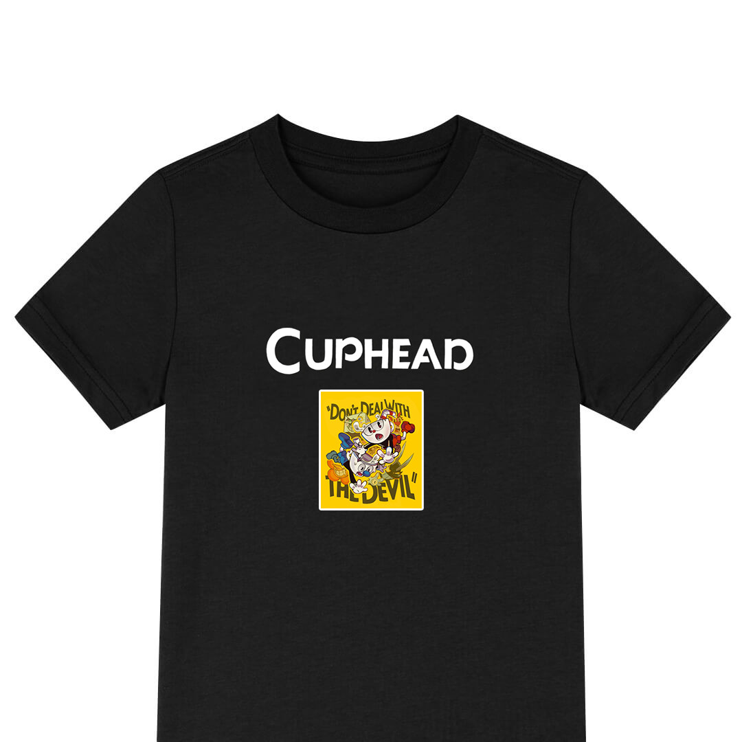 Cuphead Group Tee Shirt T-Shirt Short Sleeve - Don't Deal with Devil Sticker Art With Characters Art