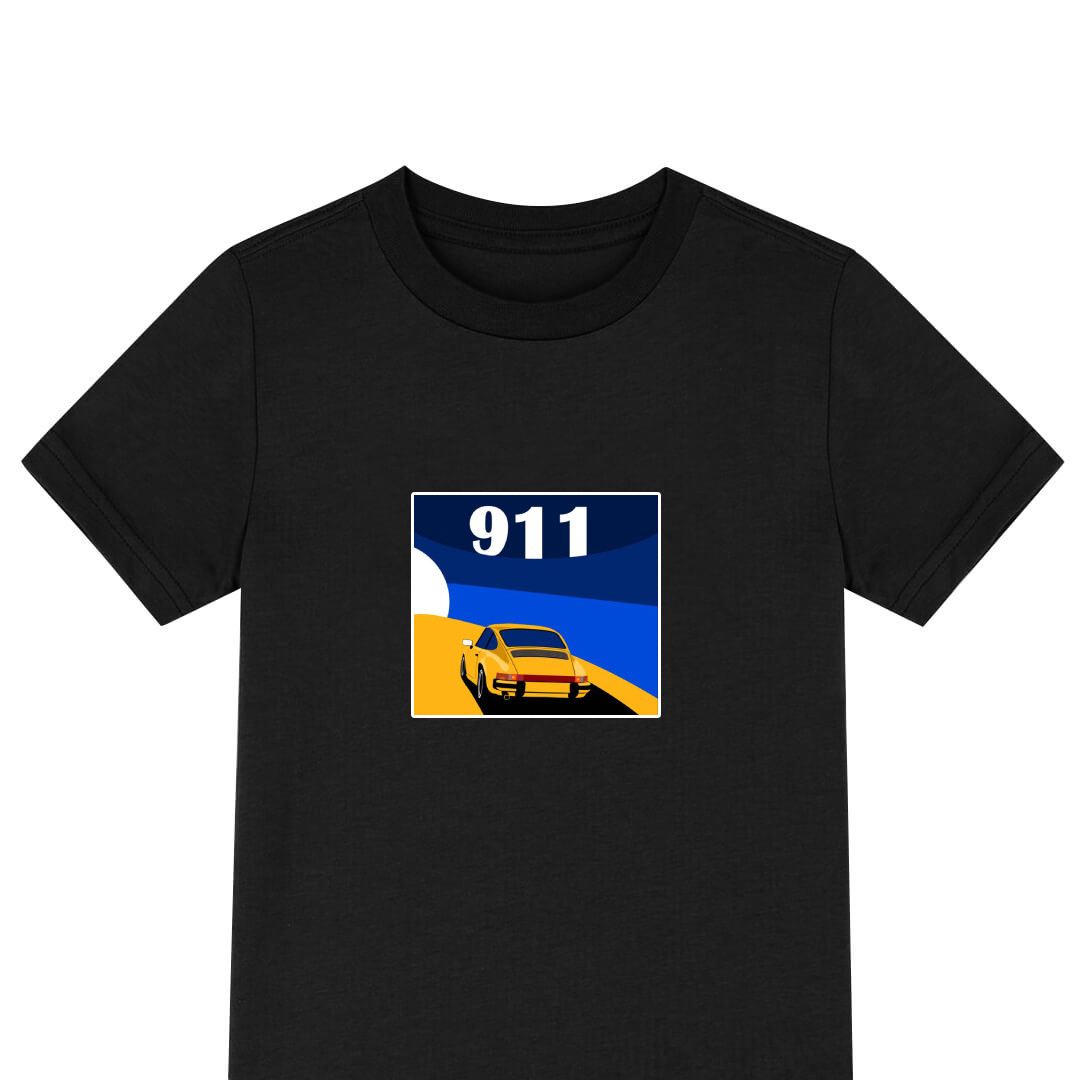 Porsche Tee Shirt T-Shirt Short Sleeve - Porsche 911 Yellow Sunset Illustration Art