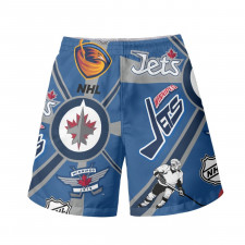 NHL Winnepeg Jets Beach Shorts Swim Pants Swimming Trunks - Winnepeg Jets Mania Collage Logo