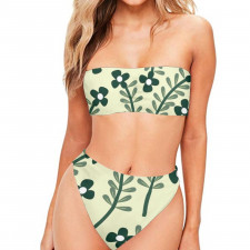 Floral Pattern Art Bandeau Bikini Two Piece Women's Swimsuit - Floral Pattern White And Green Floral Poster