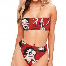 Betty Boop Bandeau Bikini Two Piece Women's Swimsuit - Betty Boop Collage in Black Dress with Magician Hat