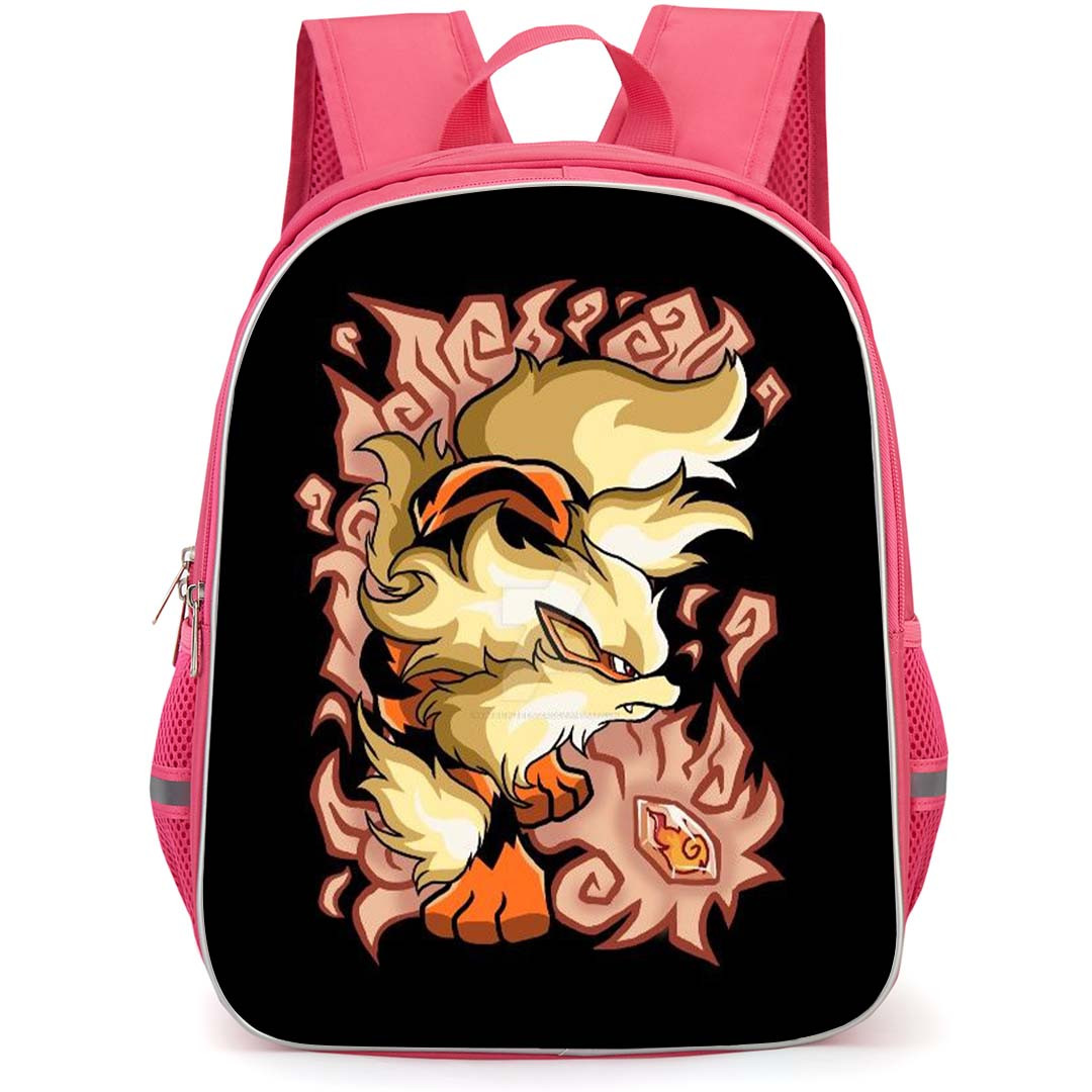 Pokemon Arcanine Backpack StudentPack - Arcanine Cartoon Art On Black Background