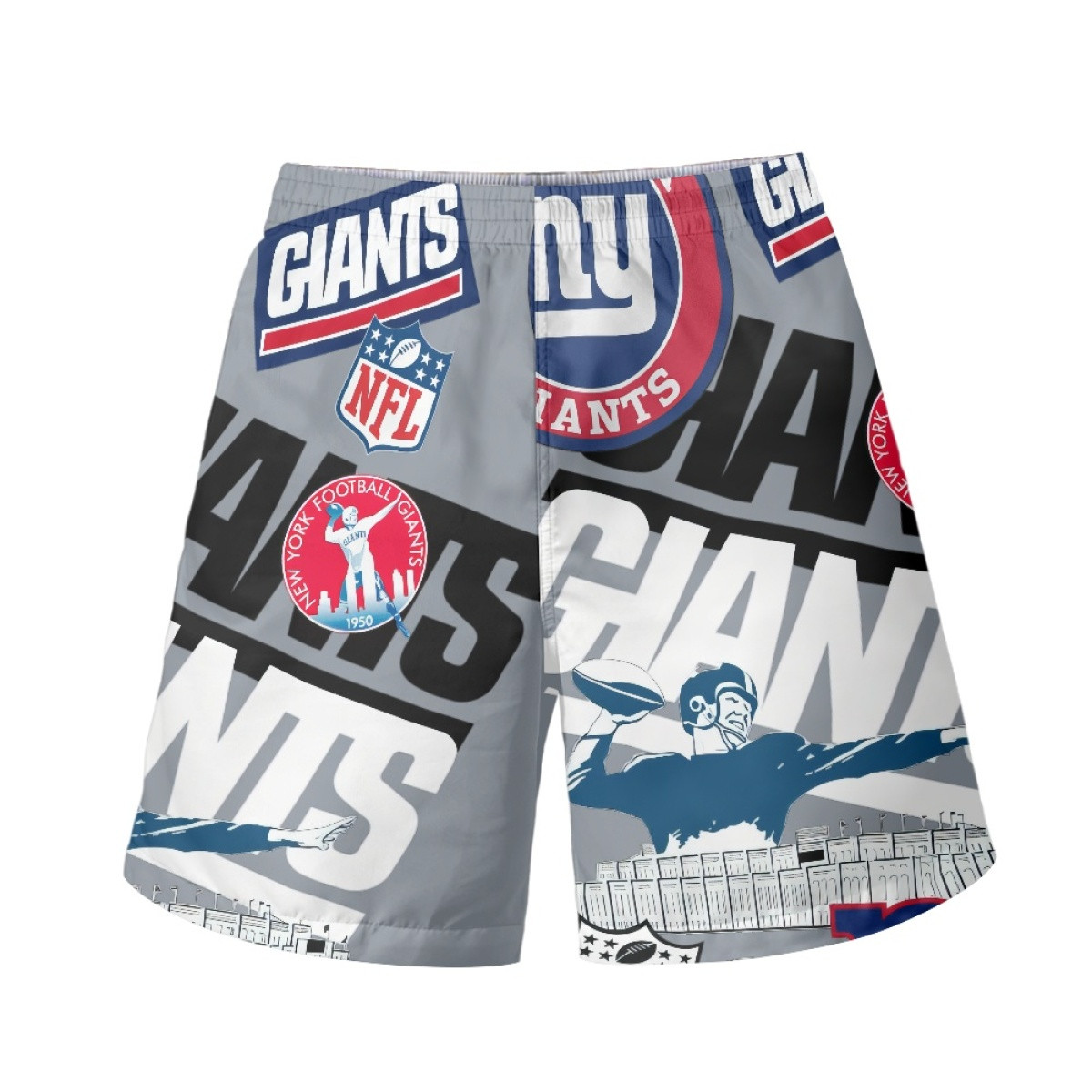 NFL New York Giants Beach Shorts Swim Pants Swimming Trunks - New York Giants Mania Collage Logo
