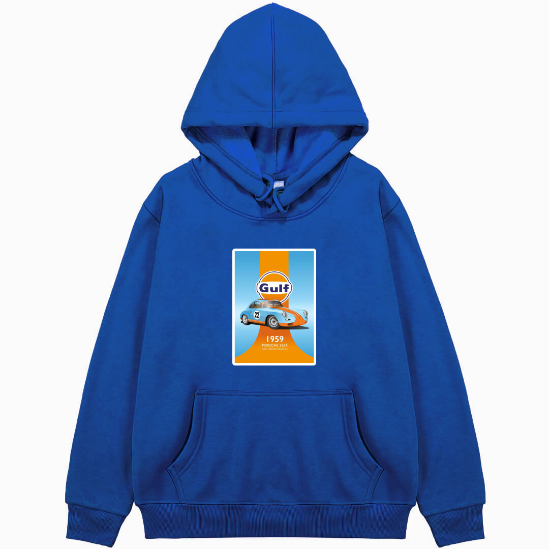 Porsche Hoodie Hooded Sweatshirt Sweater Jacket - Porsche 356A Illustration In Gulf Racing Colours