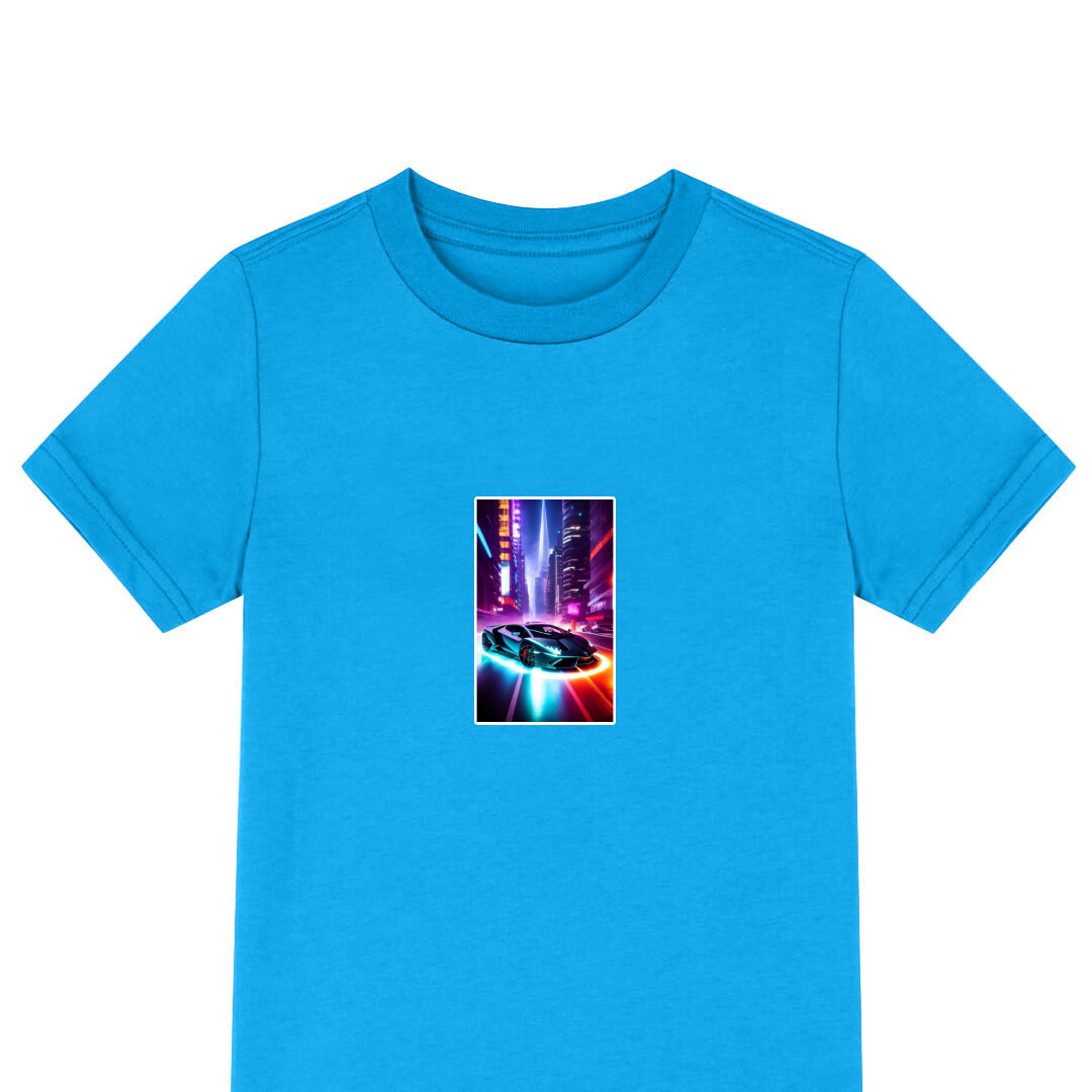 Lamborghini Tee Shirt T-Shirt Short Sleeve - Lamborghini Aventador Neon Light On Futuristic Background