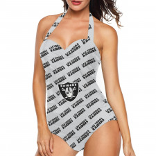 NFL Las Vegas Raiders Tankini Halter One Piece Women's Swimsuit - Las Vegas Raiders Medley Monogram Wordmark