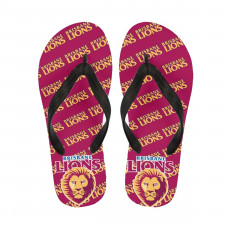 Brisbane Lions Football Club Flip Flops Thongs V-Strap Sandals - Brisbane Football Club Medley Monogram Wordmark