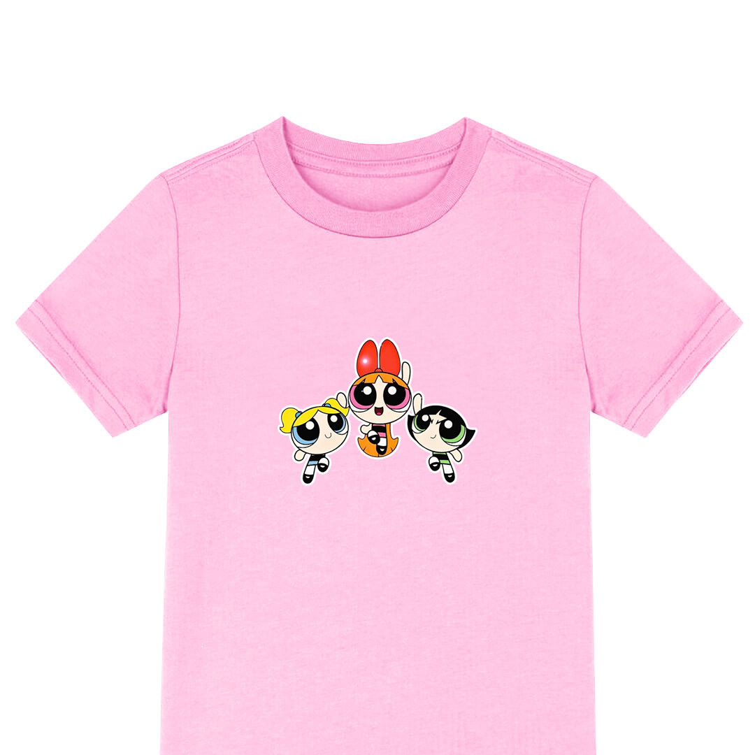 Powerpuff Girls Group Tee Shirt T-Shirt Short Sleeve - The Power Girls Flying High Five