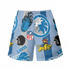 NFL Detroit Lions Beach Shorts Swim Pants Swimming Trunks - Detroit Lions Mania Collage Logo