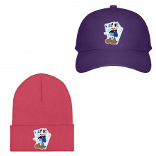 Cuphead Mugman Baseball Cap Beanie Hat - Mugman With Cards Sticker Art