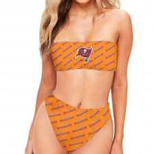 NFL Tampa Bay Buccaneers Bandeau Bikini Two Piece Women's Swimsuit - Tampa Bay Buccaneers Medley Monogram Wordmark