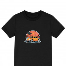 Volkswagen Tee Shirt T-Shirt Short Sleeve - Volkswagen Beetle Orange Car On Beach Illustration Sticker