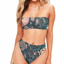 Floral Pattern Art Bandeau Bikini Two Piece Women's Swimsuit - Floral Pattern Vintage Botanical Poster