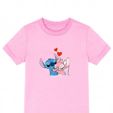 Lilo & Stitch Tee Shirt T-Shirt Short Sleeve - Stitch And Angel Hearts Loving Couple