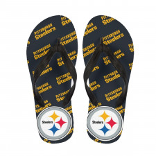 NFL Pittsburgh Steelers Flip Flops Thongs V-Strap Sandals - Pittsburgh Steelers Medley Monogram Wordmark