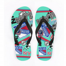 NHL New York Rangers Flip Flops Thongs V-Strap Sandals - New York Rangers Mania Collage Logo