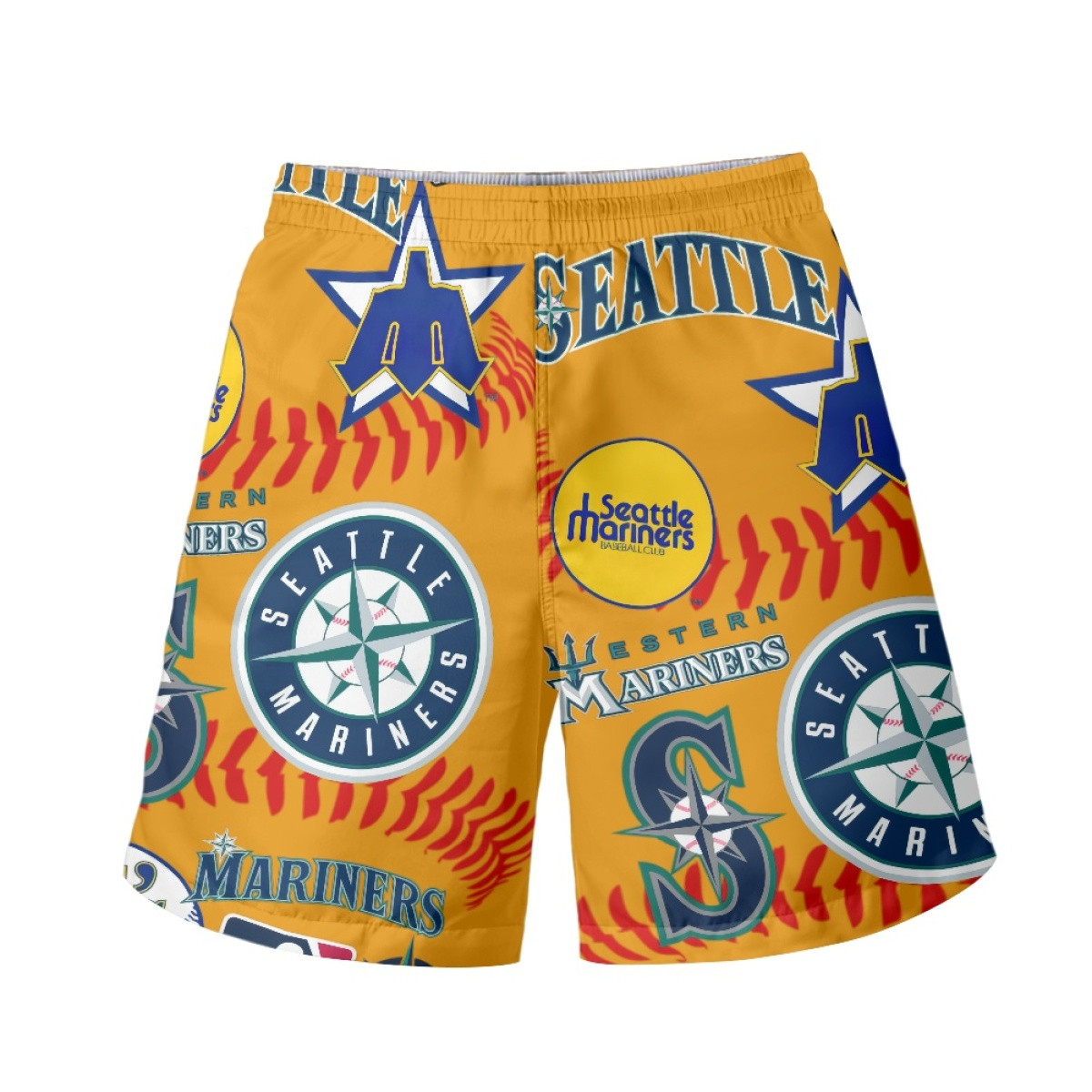 MLB Seattle Mariners Beach Shorts Swim Pants Swimming Trunks - Seattle Mariners Mania Collage Logo