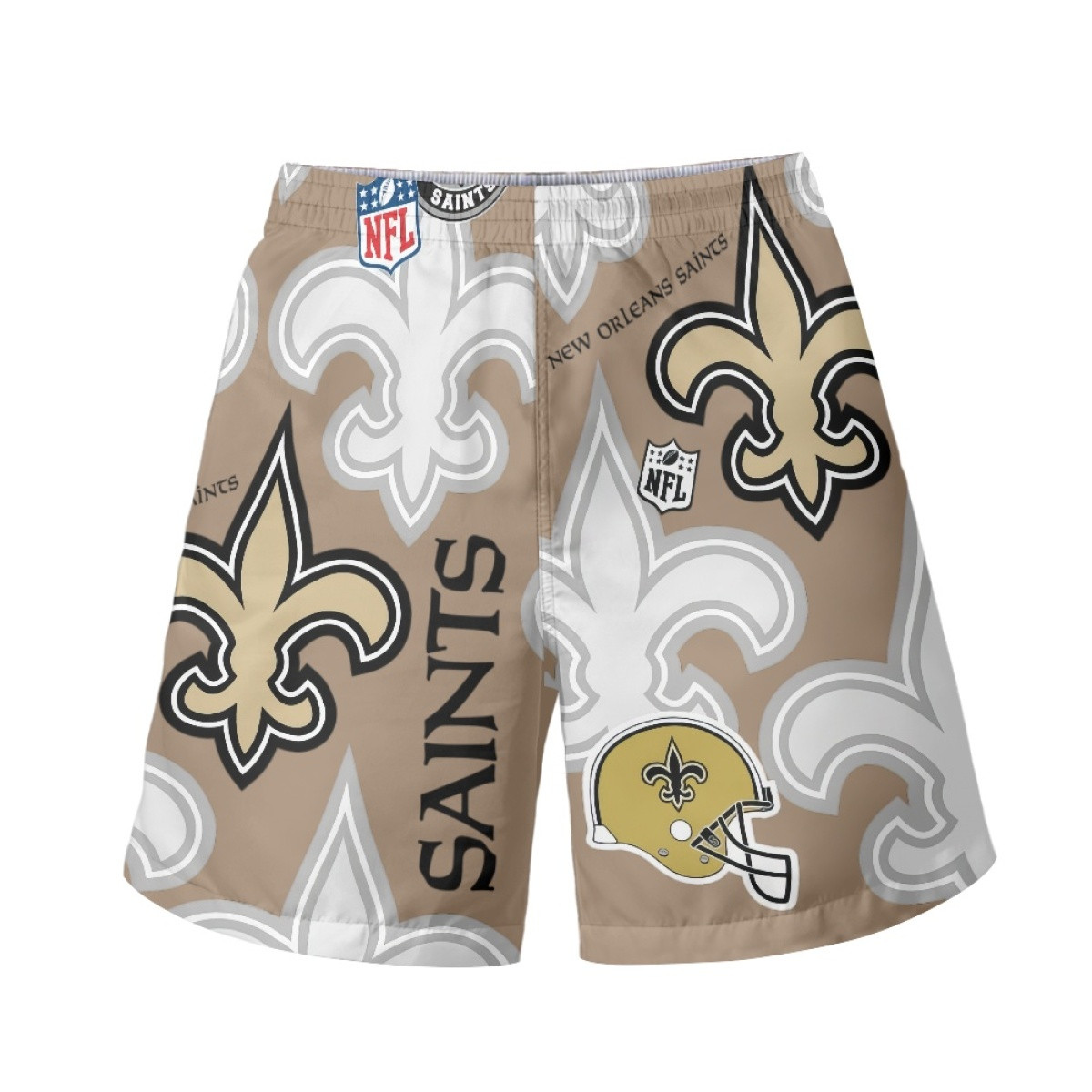 NFL New Orleans Saints Beach Shorts Swim Pants Swimming Trunks - New Orleans Saints Mania Collage Logo