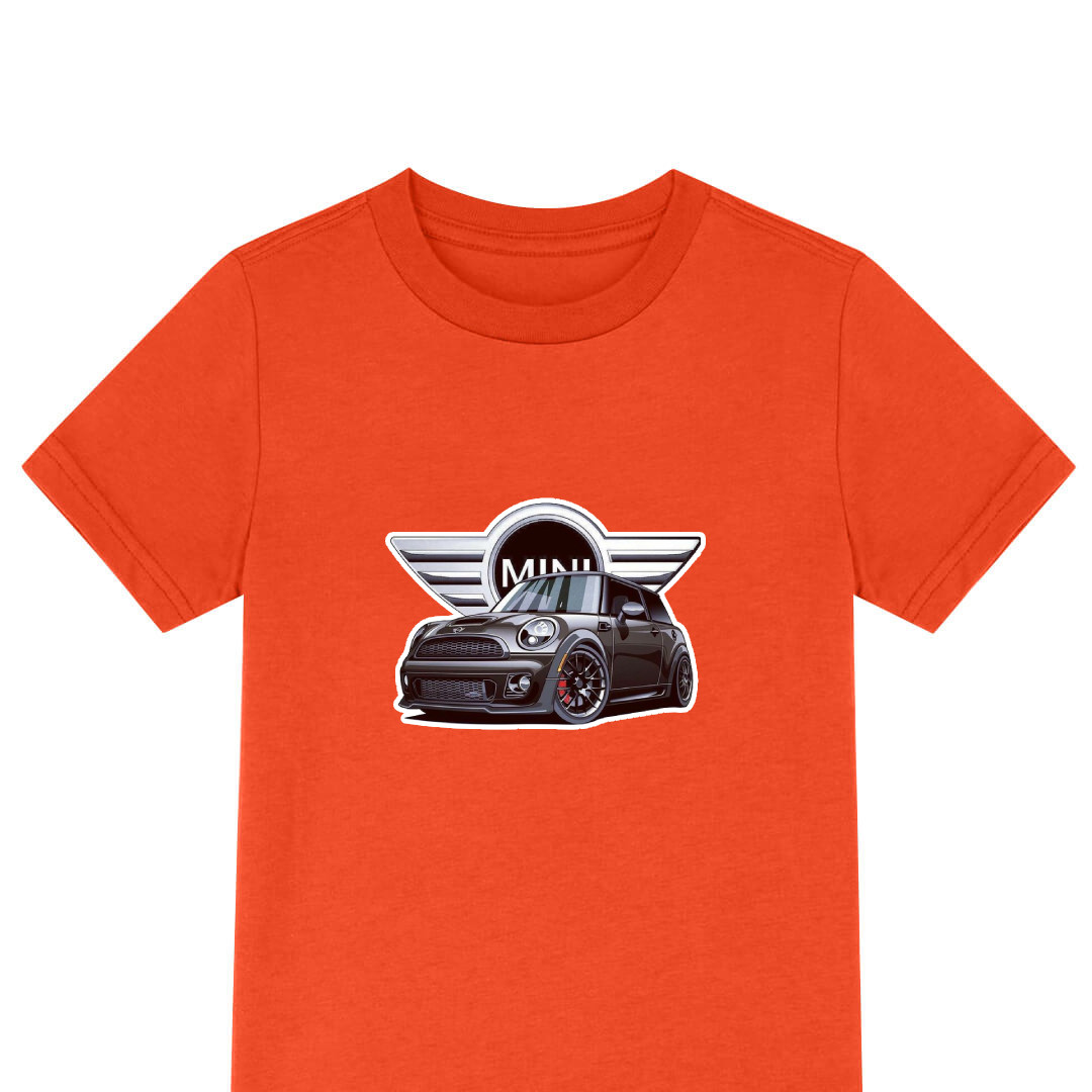 MINI Cooper Tee Shirt T-Shirt Short Sleeve - MINI Cooper Black Sticker On Logo Background
