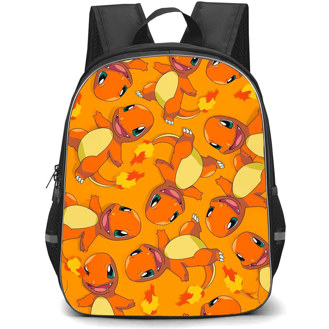 Pokemon Charmander Backpack StudentPack - Charmander Collage Art On Orange Background