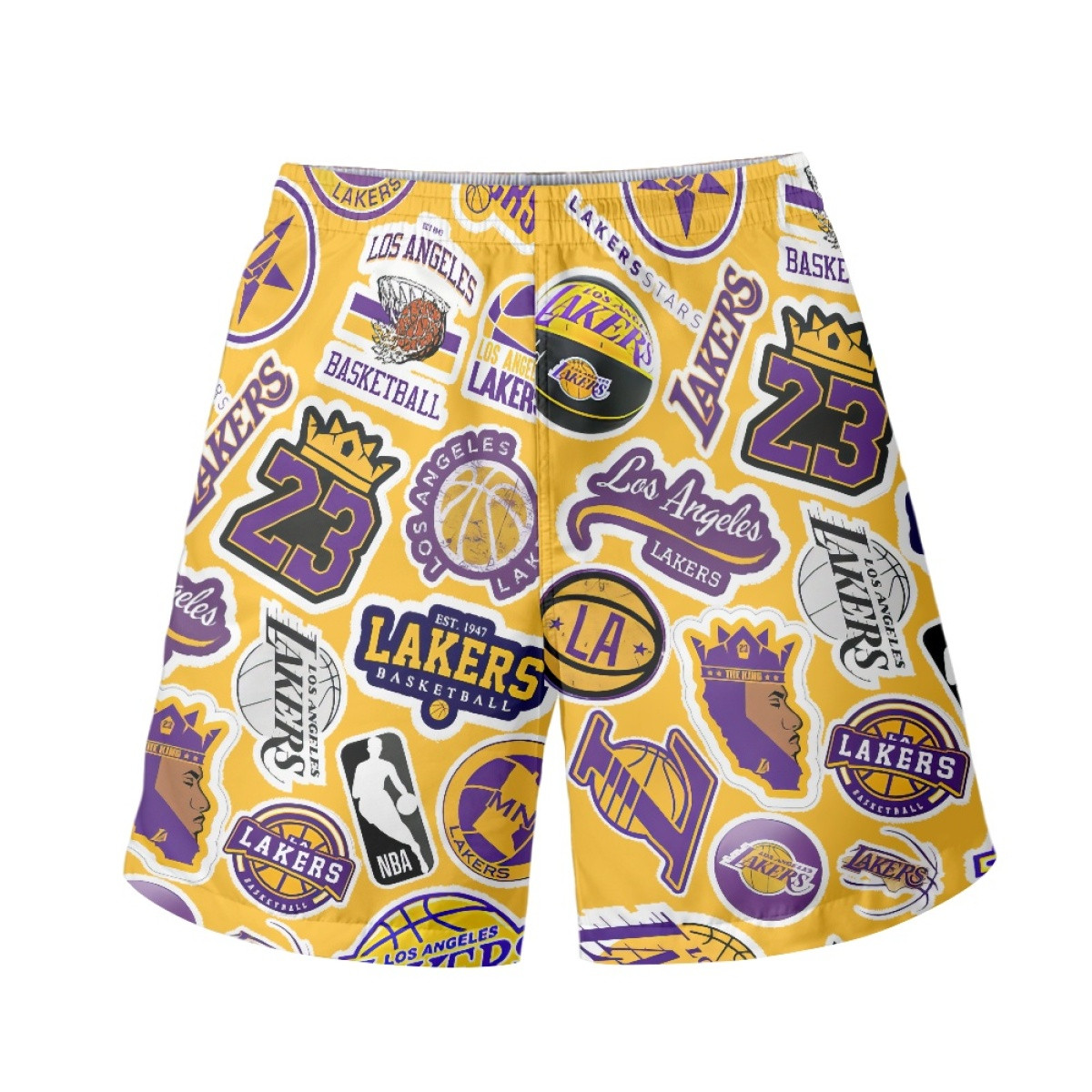 NBA Los Angeles Lakers Beach Shorts Swim Pants Swimming Trunks - Los Angeles Lakers Mania College Logo