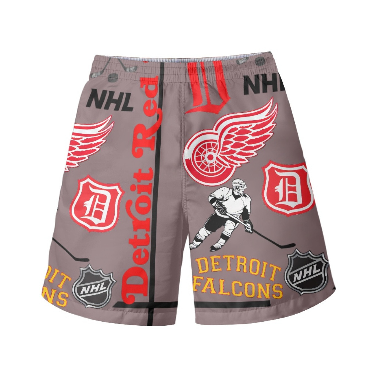 NHL Detroit Red Wings Beach Shorts Swim Pants Swimming Trunks - Detroit Red Wings Mania Collage Logo