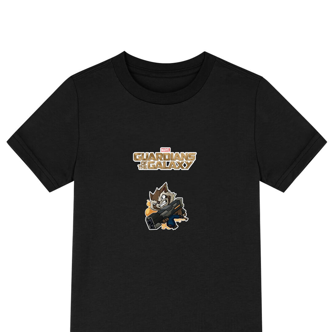 Guardians Of The Galaxy Rocket Raccoon Tee Shirt T-Shirt Short Sleeve - Rocket Raccoon Holding Laser Cannon Chibi Art