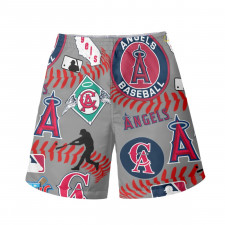 MLB Los Angeles Angels Beach Shorts Swim Pants Swimming Trunks - Los Angeles Angels Mania Collage Logo
