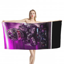 F1 Formula One Lewis Hamilton Bath Beach Towel - Lewis Hamilton Showing Gratitude On Purple Neon Background