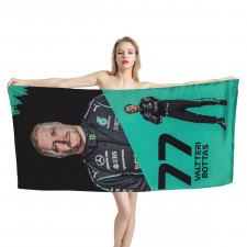 F1 Formula One Valtteri Bottas Bath Beach Towel - Valtteri Bottas 77 Portrait On Black Cyan Background