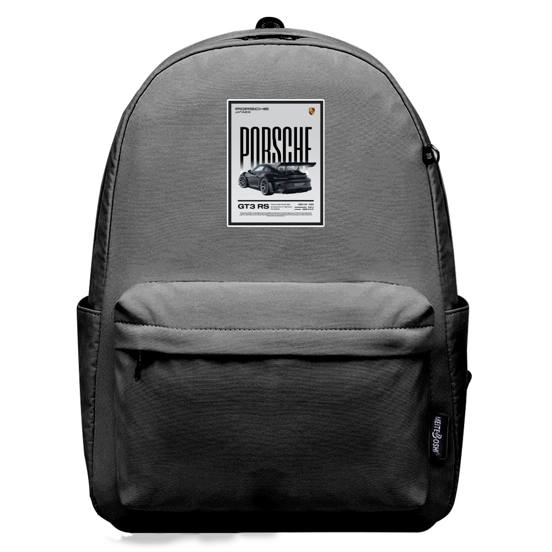 Porsche Backpack SuperPack - Porsche GT3 RS Black Back View Poster Gray Background
