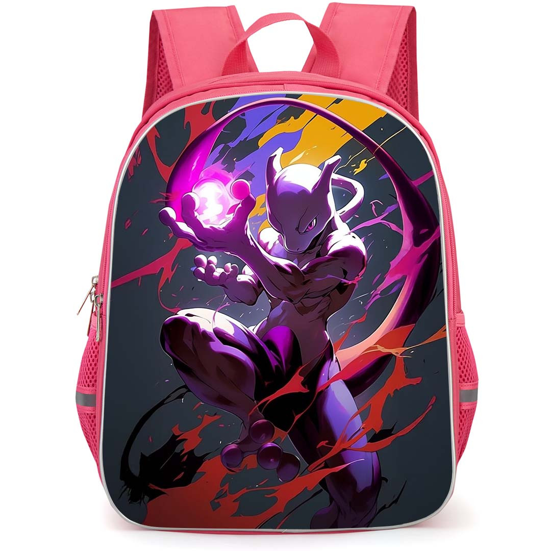Pokemon Mewtwo Backpack StudentPack - Mewtwo Hold Pokeball Black Background