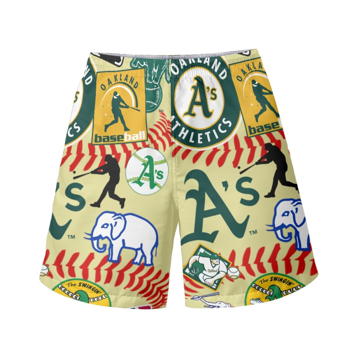 MLB Oakland Athletics Beach Shorts Swim Pants Swimming Trunks - Oakland Athletics Mania Collage Logo