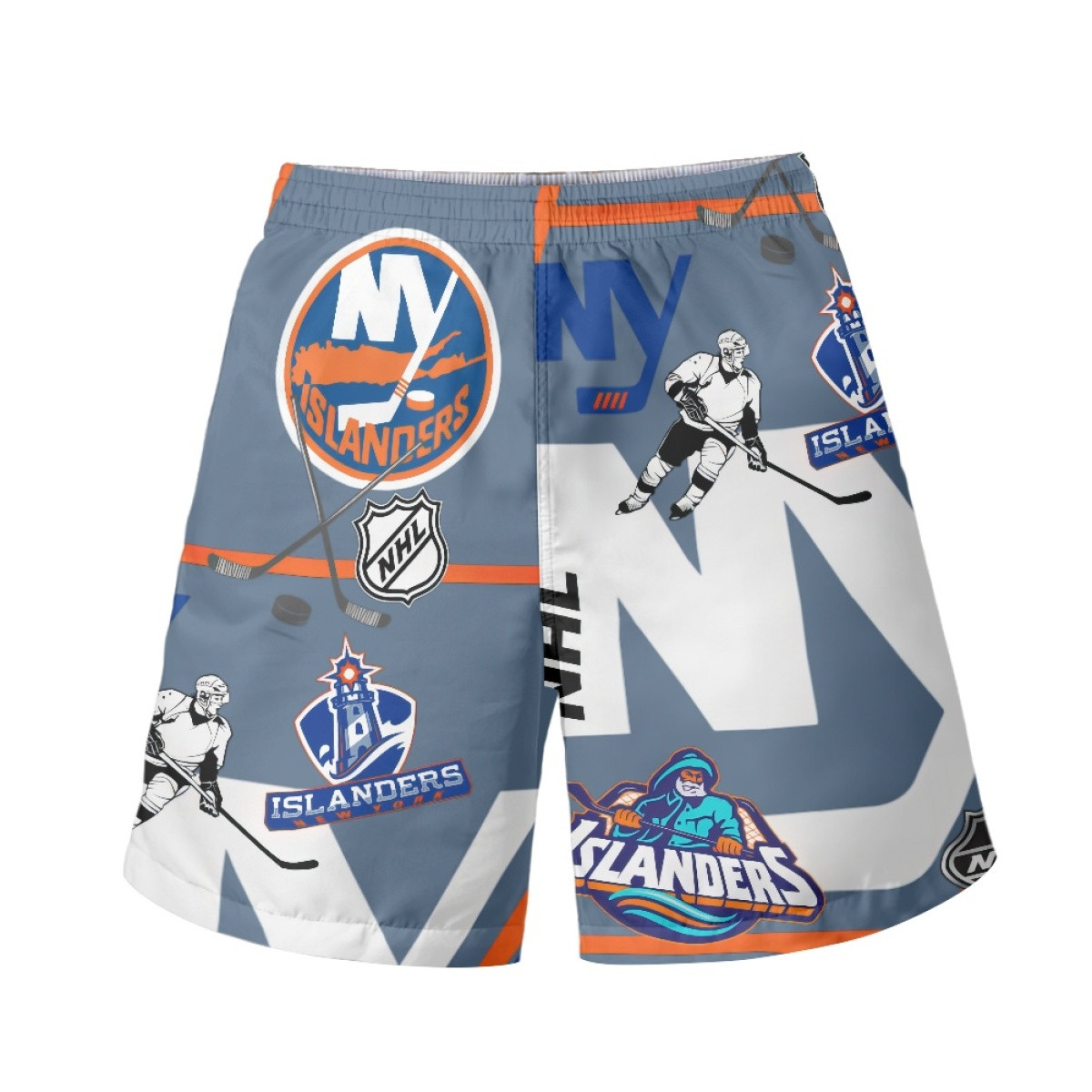 NHL New York Islanders Beach Shorts Swim Pants Swimming Trunks - New York Islanders Mania Collage Logo