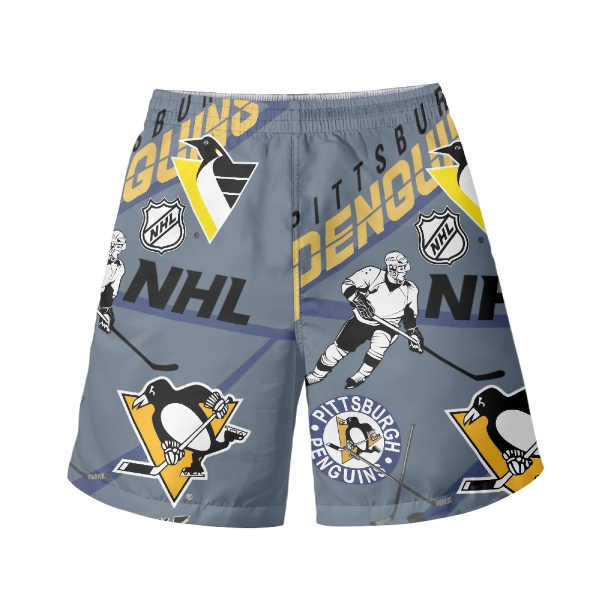 NHL Pittsburgh Penguins Beach Shorts Swim Pants Swimming Trunks - Pittsburgh Penguins Mania Collage Logo